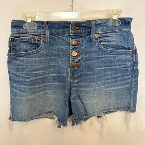 Madewell Womens High Rise Denim Jean Shorts Size 26 Frayed Raw Hem Button Fly